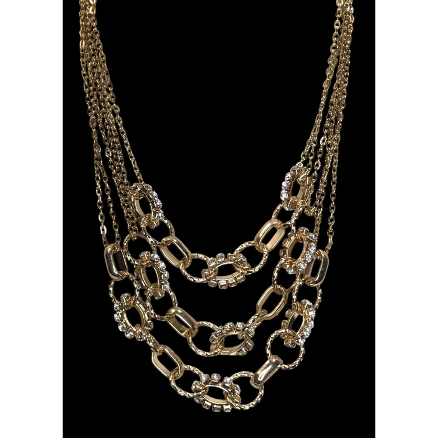Glam Vintage Traci Lynn Layered Gold Tone Rhinestone Statement Chain Necklace