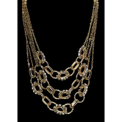 Glam Vintage Traci Lynn Layered Gold Tone Rhinestone Statement Chain Necklace