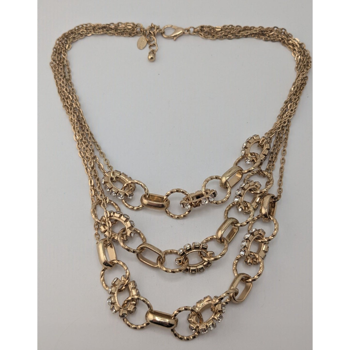 Glam Vintage Traci Lynn Layered Gold Tone Rhinestone Statement Chain Necklace