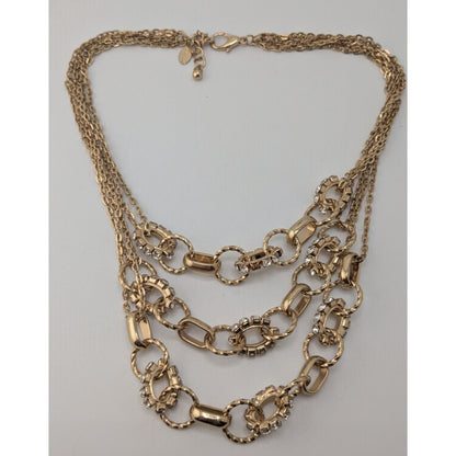Glam Vintage Traci Lynn Layered Gold Tone Rhinestone Statement Chain Necklace
