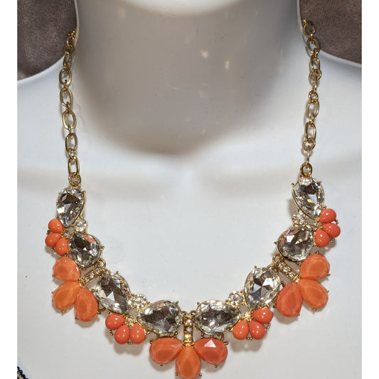 Y2K Glam Clear & Orange Teardrop Statement Necklace
