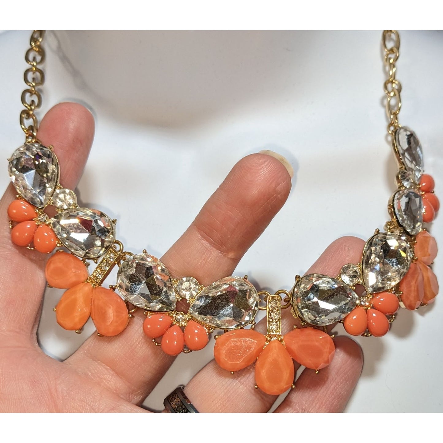 Y2K Glam Clear & Orange Teardrop Statement Necklace