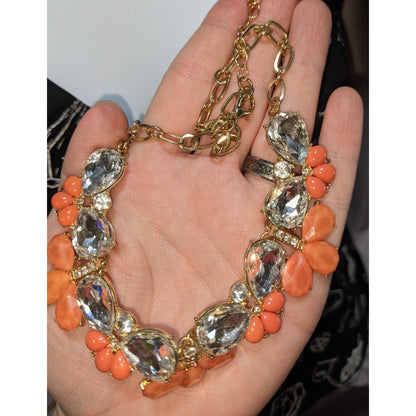Y2K Glam Clear & Orange Teardrop Statement Necklace