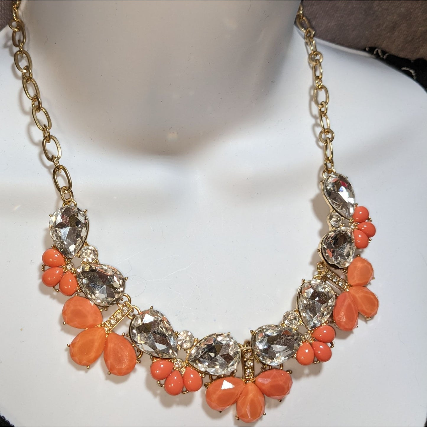 Y2K Glam Clear & Orange Teardrop Statement Necklace