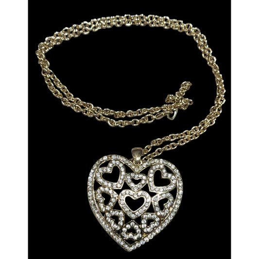 Coquette Glam Rhinestone Filigree Heart In Heart Pendant Necklace