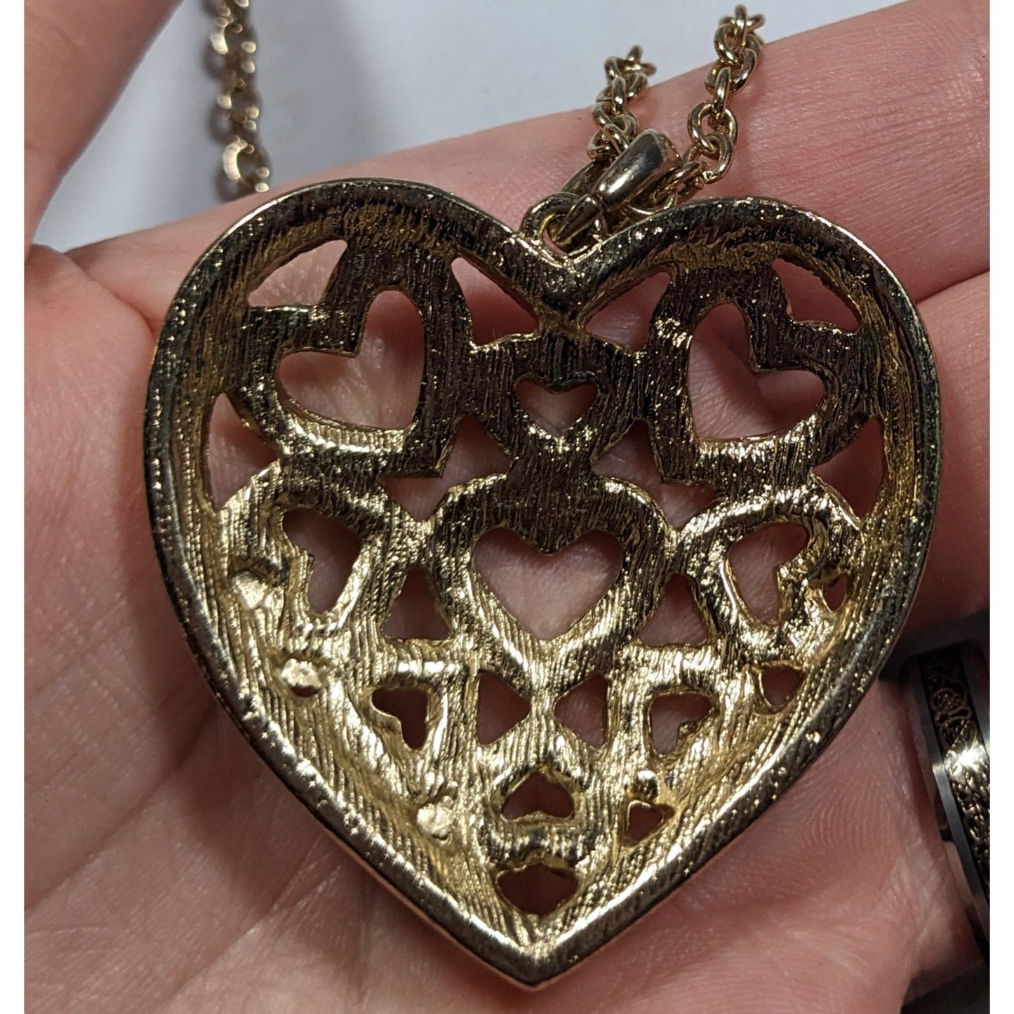 Coquette Glam Rhinestone Filigree Heart In Heart Pendant Necklace