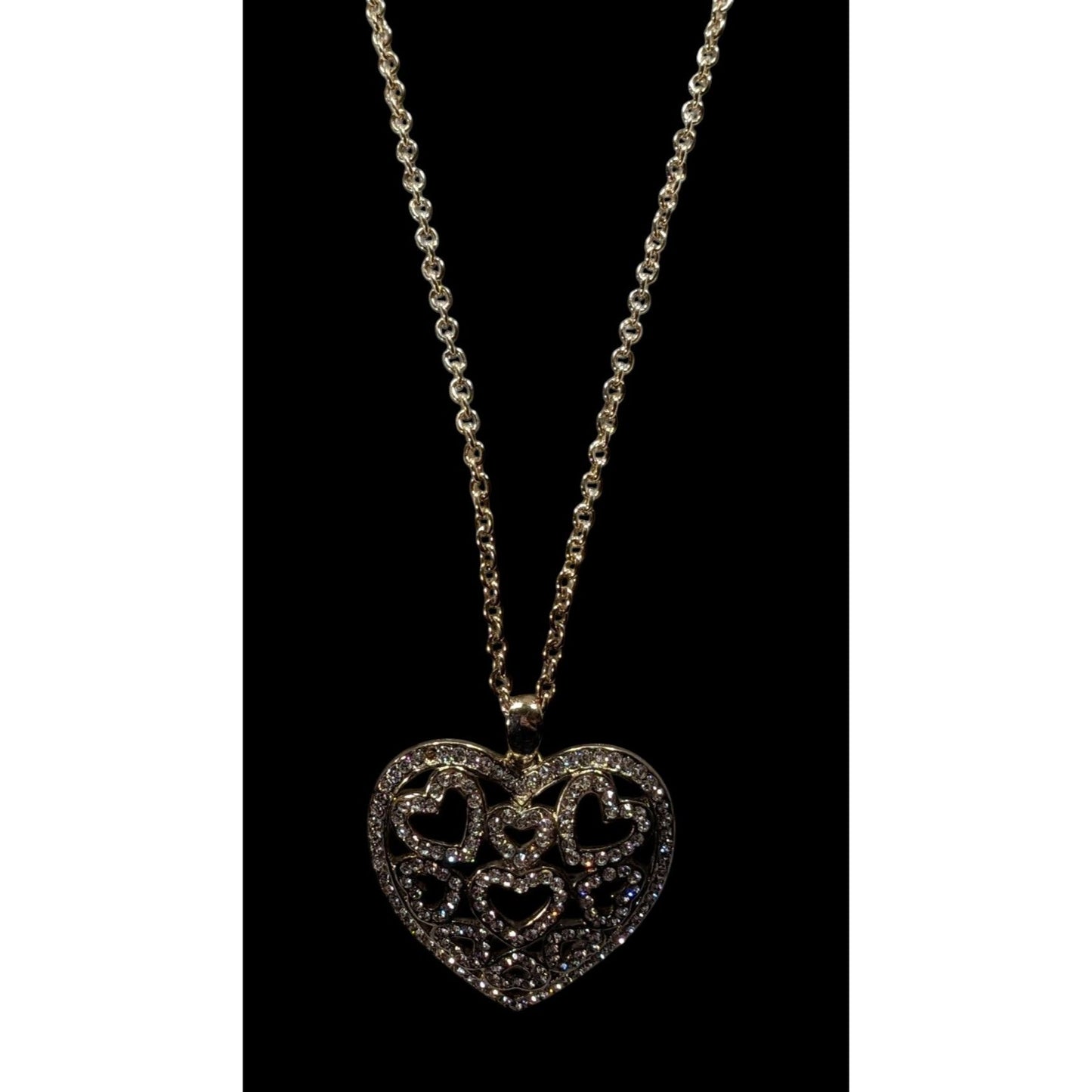 Coquette Glam Rhinestone Filigree Heart In Heart Pendant Necklace
