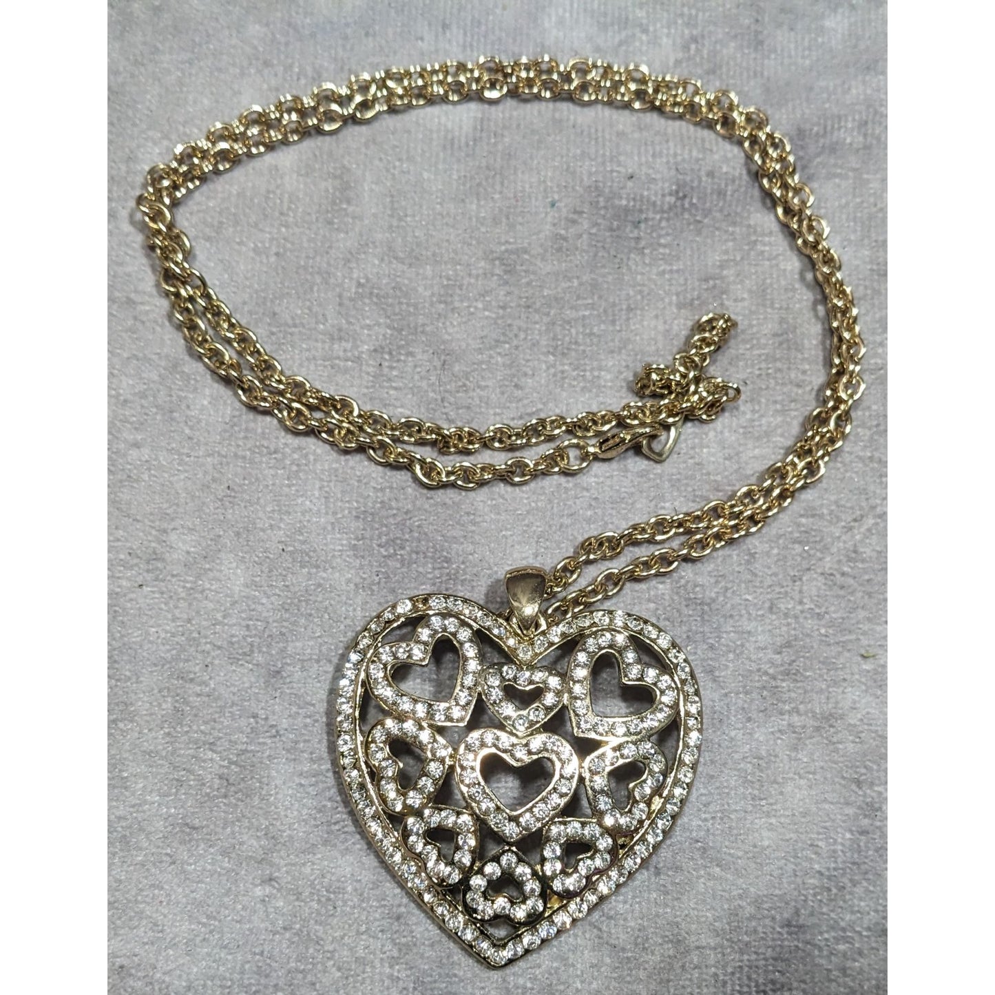 Coquette Glam Rhinestone Filigree Heart In Heart Pendant Necklace