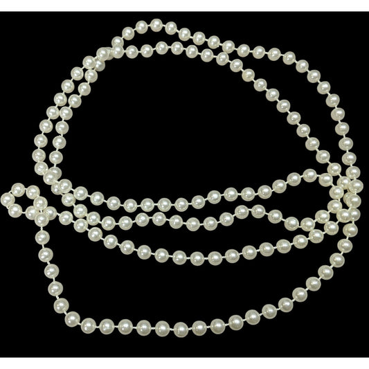 Classic Long White Faux Pearl Beaded Necklace
