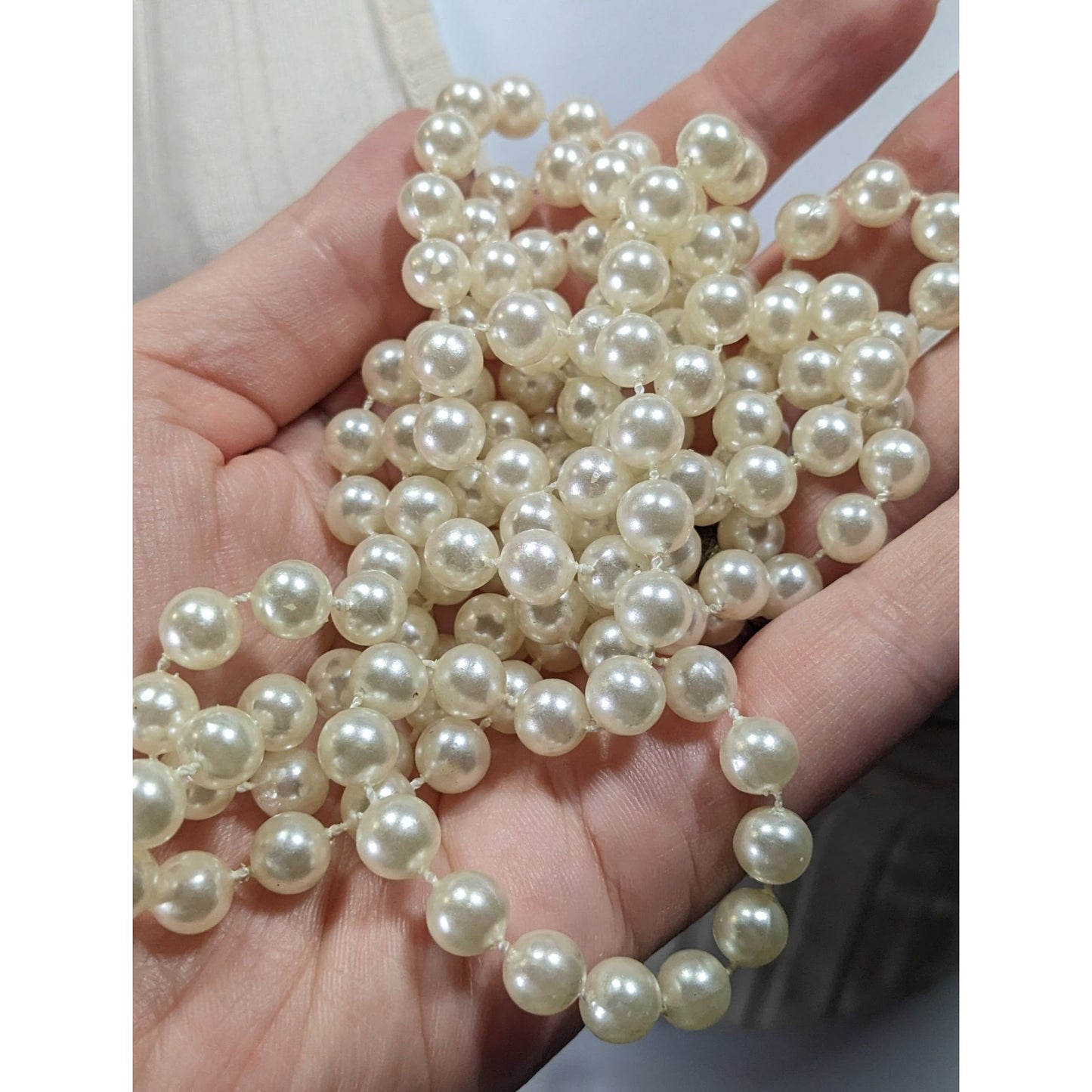 Classic Long White Faux Pearl Beaded Necklace