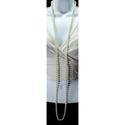 Classic Long White Faux Pearl Beaded Necklace