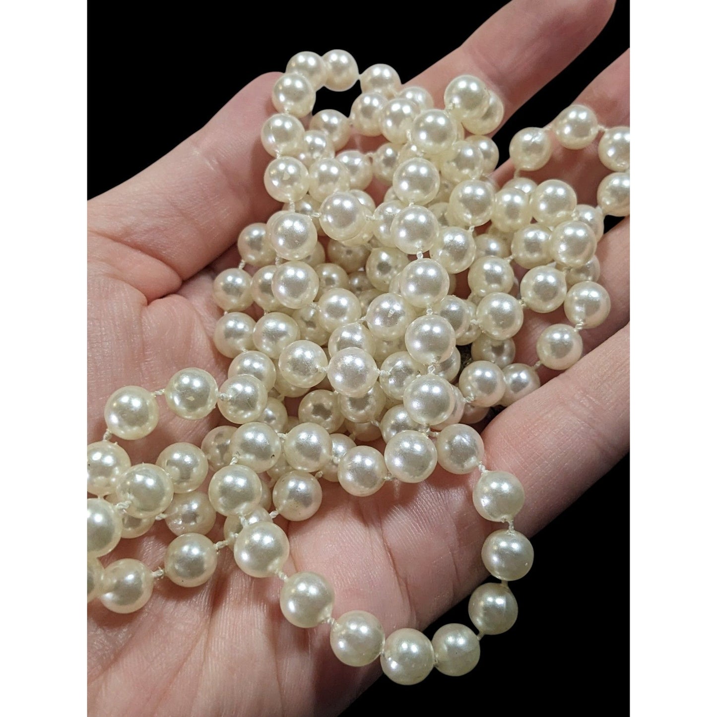 Classic Long White Faux Pearl Beaded Necklace