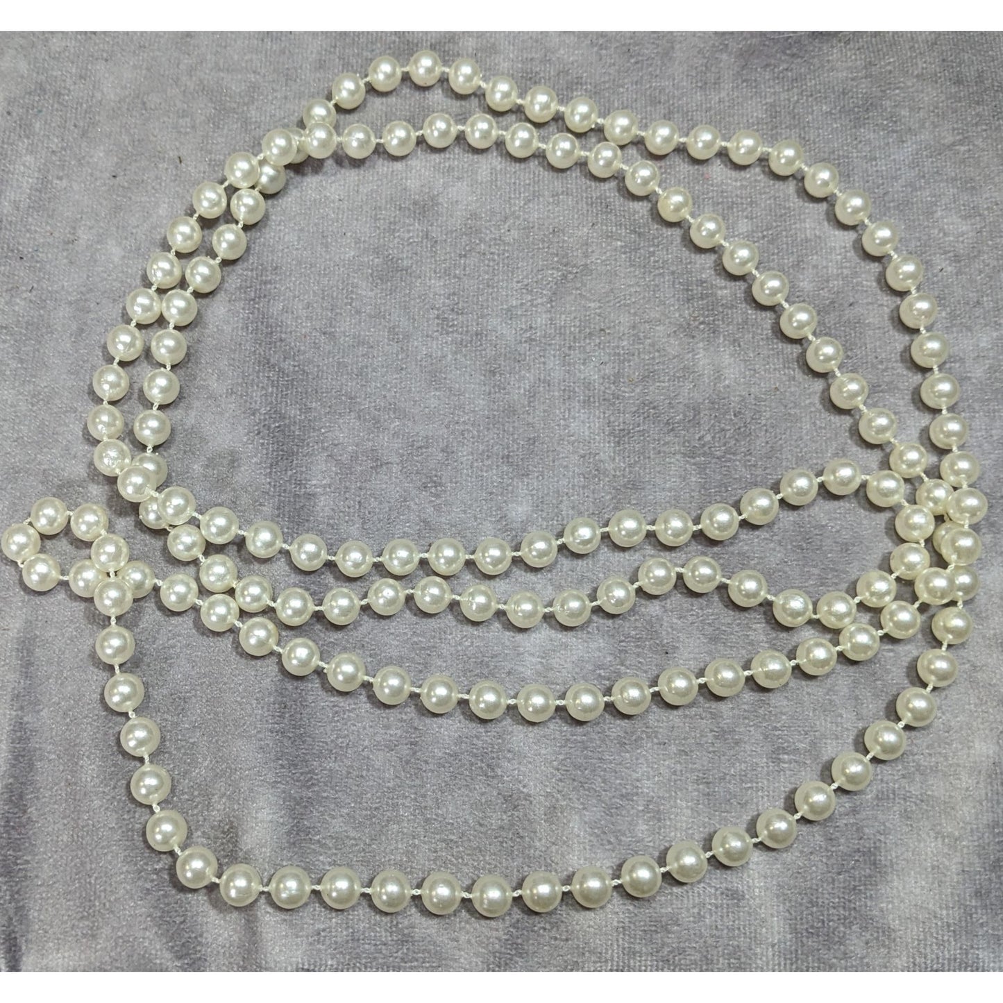 Classic Long White Faux Pearl Beaded Necklace