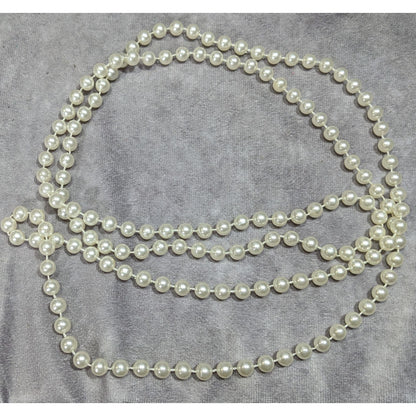 Classic Long White Faux Pearl Beaded Necklace