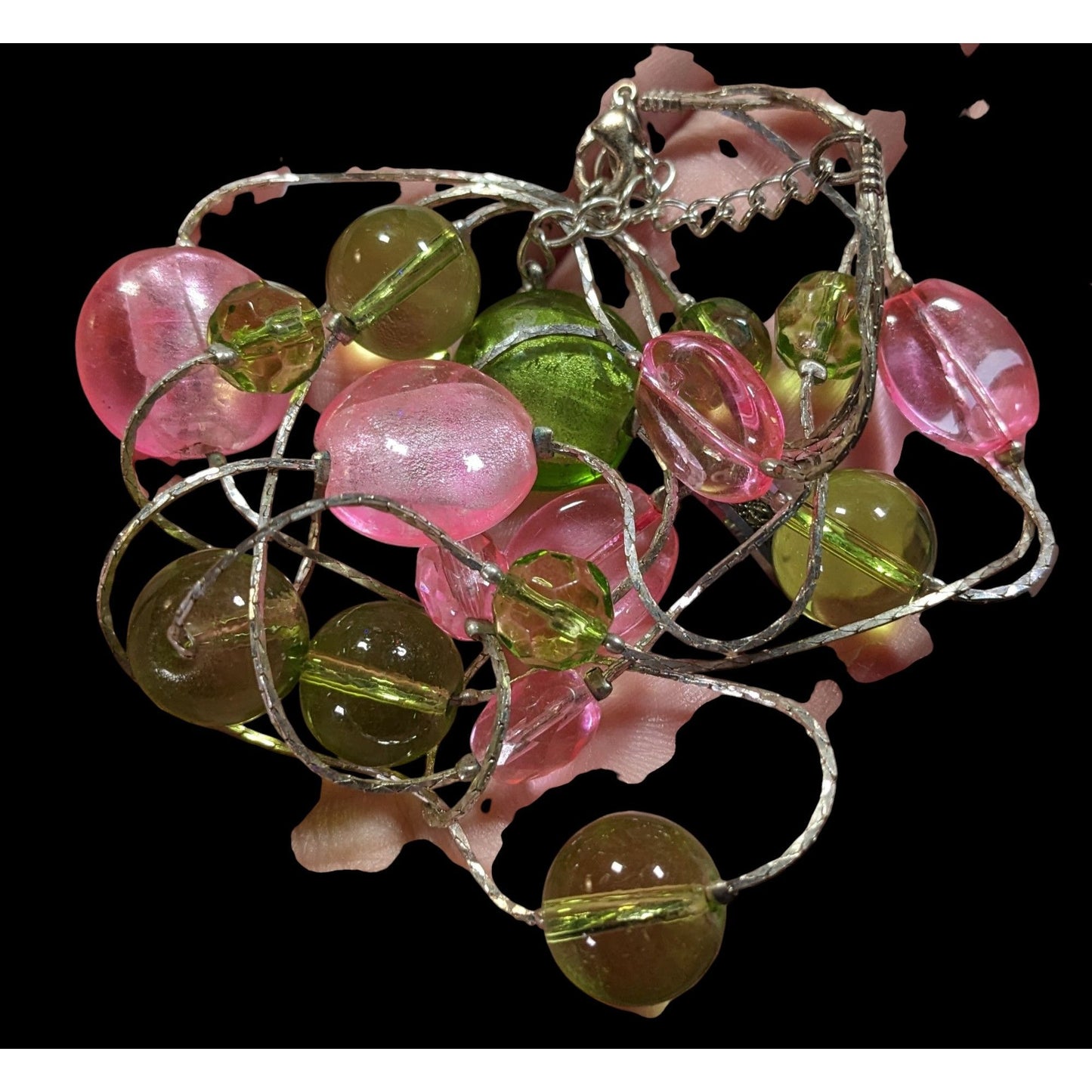 Whimsical Pink And Green Glass Layered Station Necklace