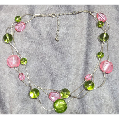 Whimsical Pink And Green Glass Layered Station Necklace