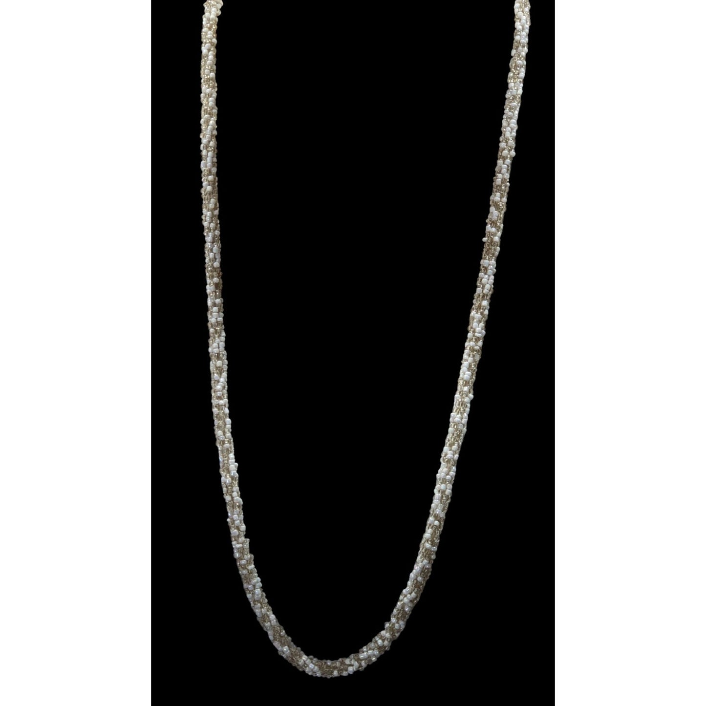 Clear And White Glass Beaded Rope Necklace