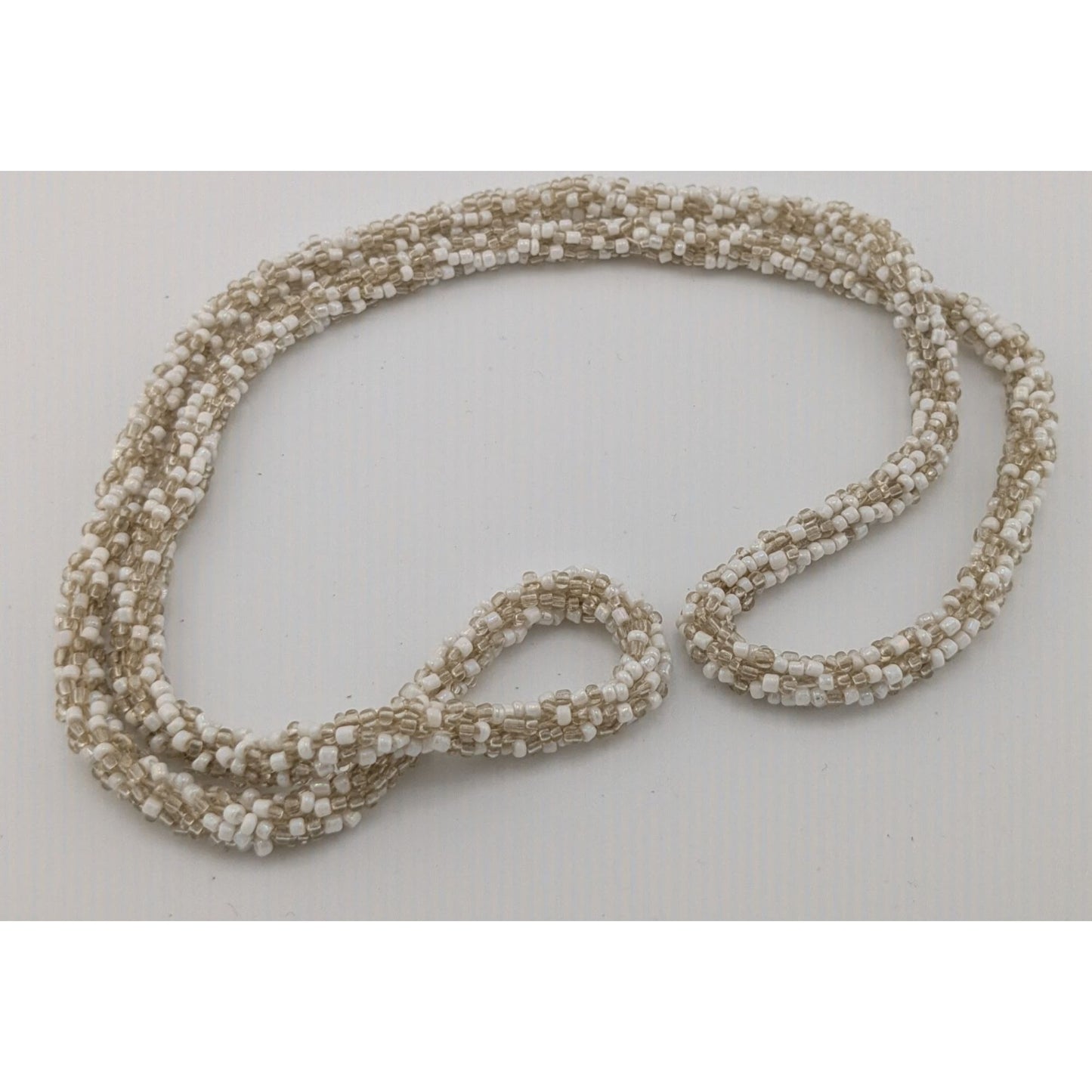 Clear And White Glass Beaded Rope Necklace