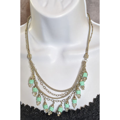 Simply Vera Vera Wang Finge Silver-Tone Layered Necklace With Mint Beads & Crystal Accents