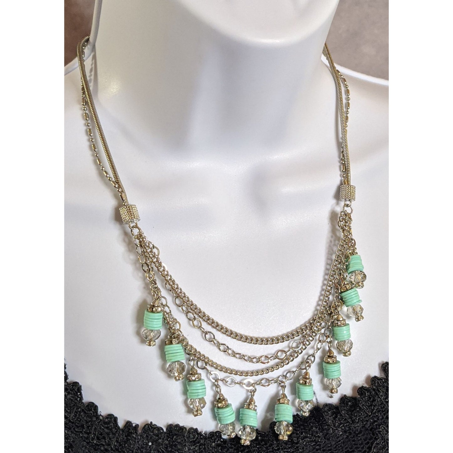 Simply Vera Vera Wang Finge Silver-Tone Layered Necklace With Mint Beads & Crystal Accents