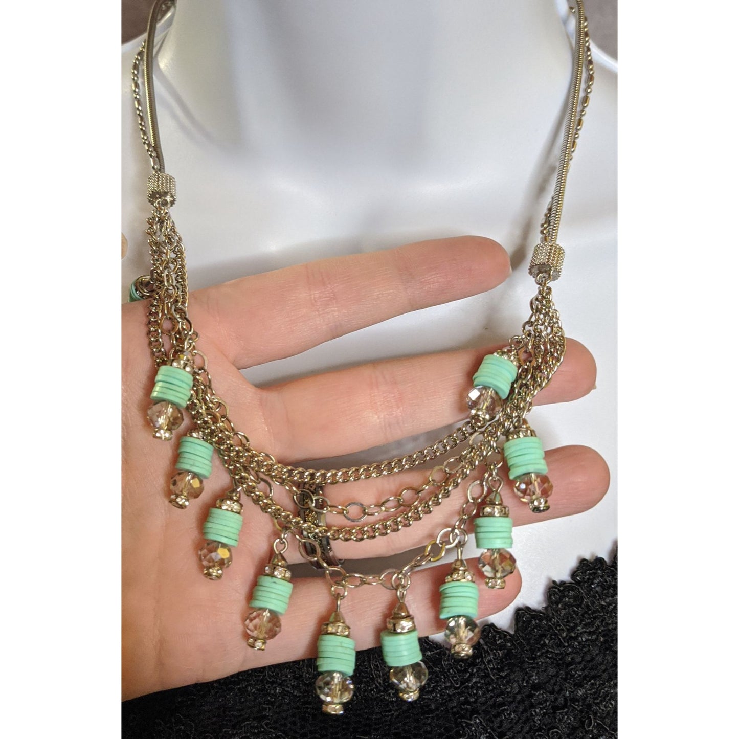 Simply Vera Vera Wang Finge Silver-Tone Layered Necklace With Mint Beads & Crystal Accents