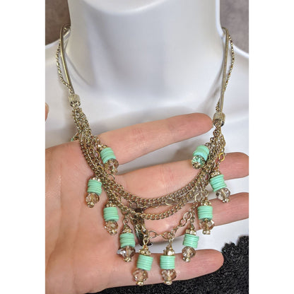 Simply Vera Vera Wang Finge Silver-Tone Layered Necklace With Mint Beads & Crystal Accents