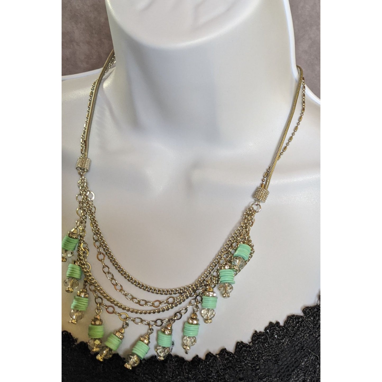 Simply Vera Vera Wang Finge Silver-Tone Layered Necklace With Mint Beads & Crystal Accents