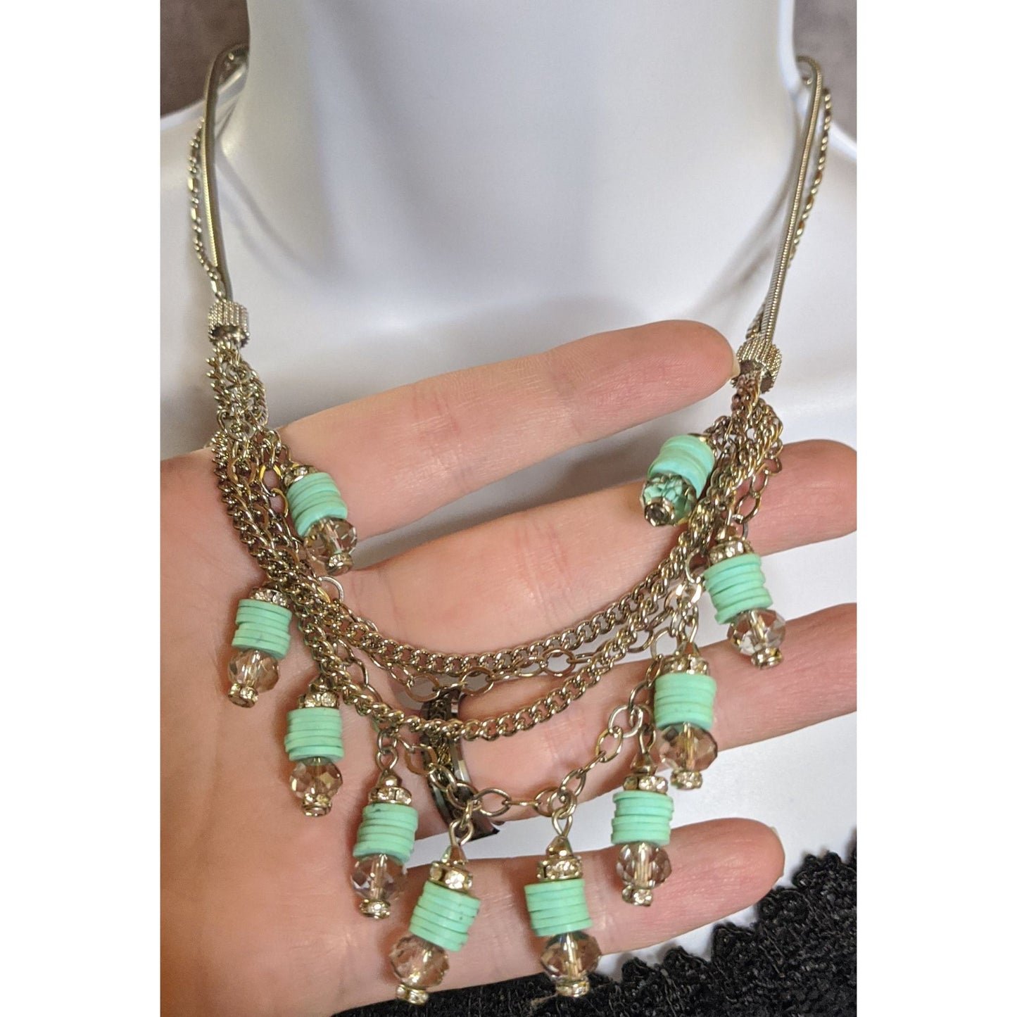 Simply Vera Vera Wang Finge Silver-Tone Layered Necklace With Mint Beads & Crystal Accents
