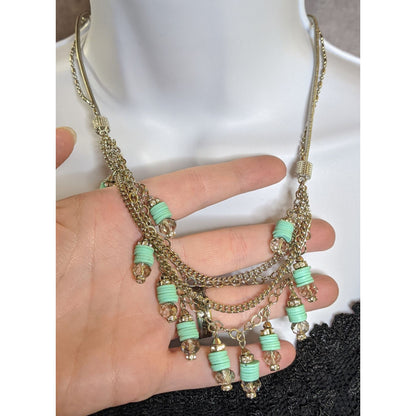 Simply Vera Vera Wang Finge Silver-Tone Layered Necklace With Mint Beads & Crystal Accents