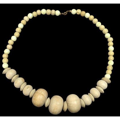 Vintage Handmade Light Wooden Beaded Necklace