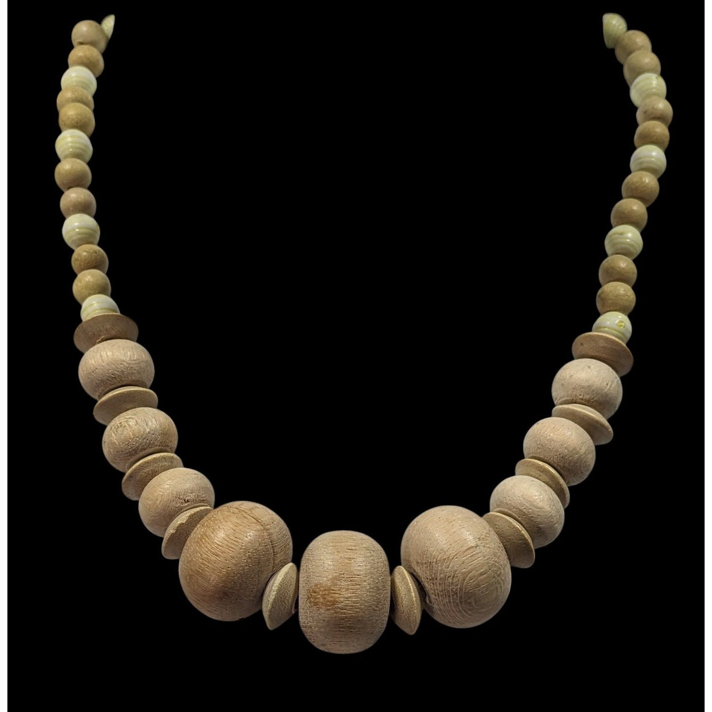 Vintage Handmade Light Wooden Beaded Necklace