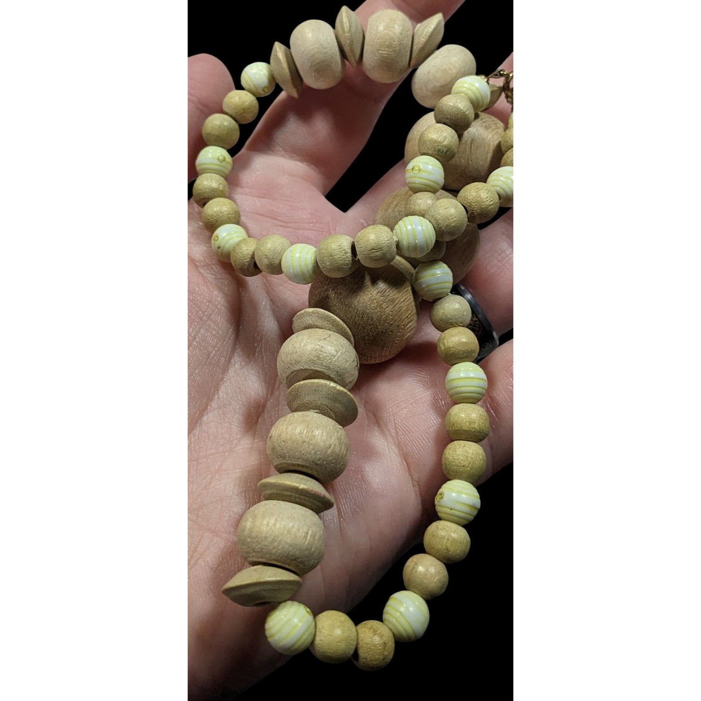 Vintage Handmade Light Wooden Beaded Necklace