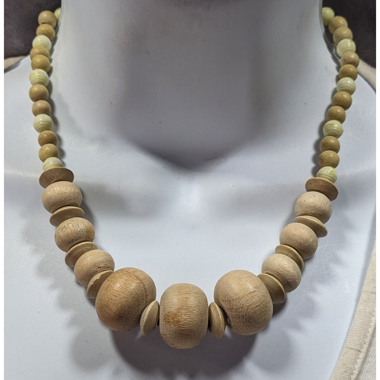 Vintage Handmade Light Wooden Beaded Necklace