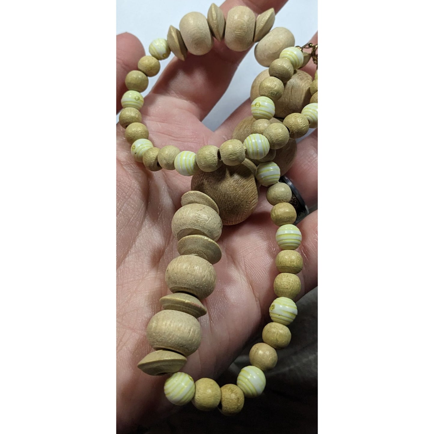 Vintage Handmade Light Wooden Beaded Necklace