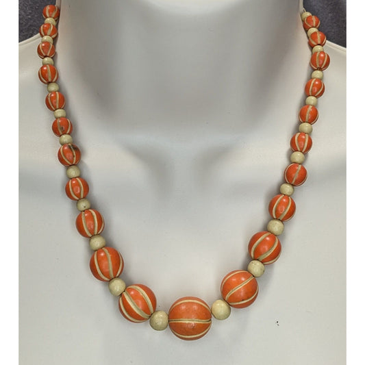 Vintage Pumpkin Bead Necklace Orange Cream Fall Autumn Harvest Cottagecore Jewelry