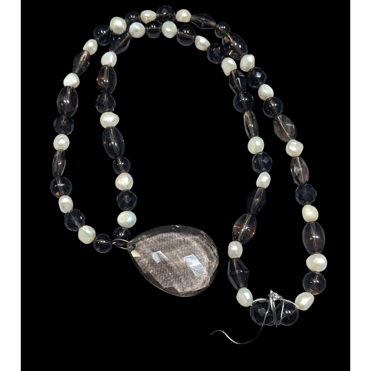 Handmade Pearl And Glass Beaded Teardrop Pendant Necklace