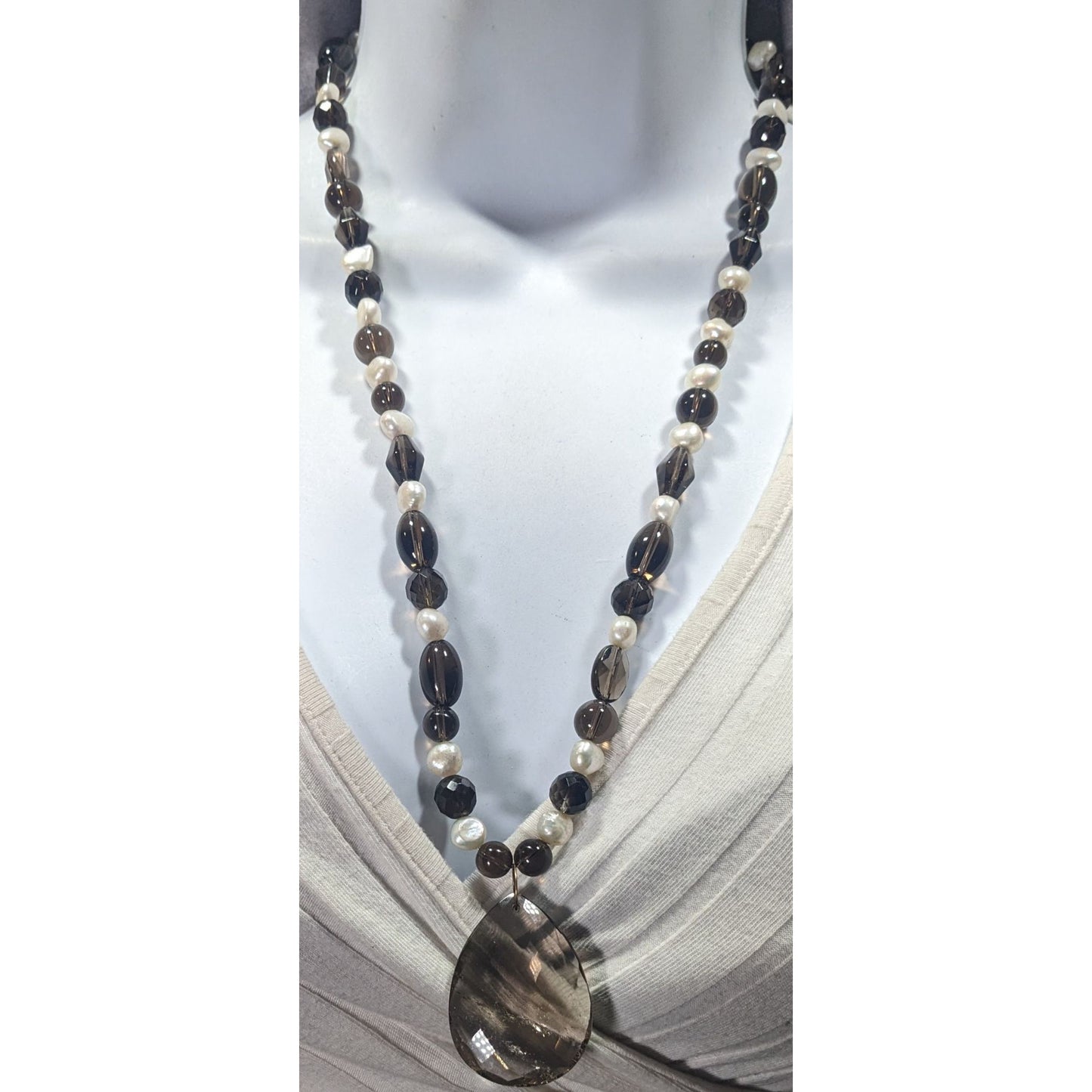 Handmade Pearl And Glass Beaded Teardrop Pendant Necklace