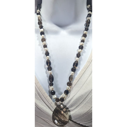 Handmade Pearl And Glass Beaded Teardrop Pendant Necklace