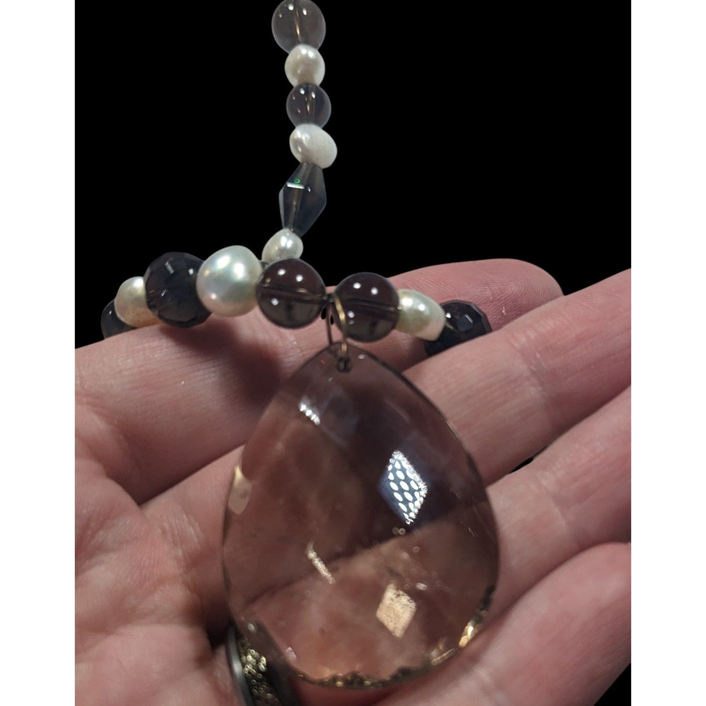 Handmade Pearl And Glass Beaded Teardrop Pendant Necklace