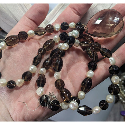 Handmade Pearl And Glass Beaded Teardrop Pendant Necklace
