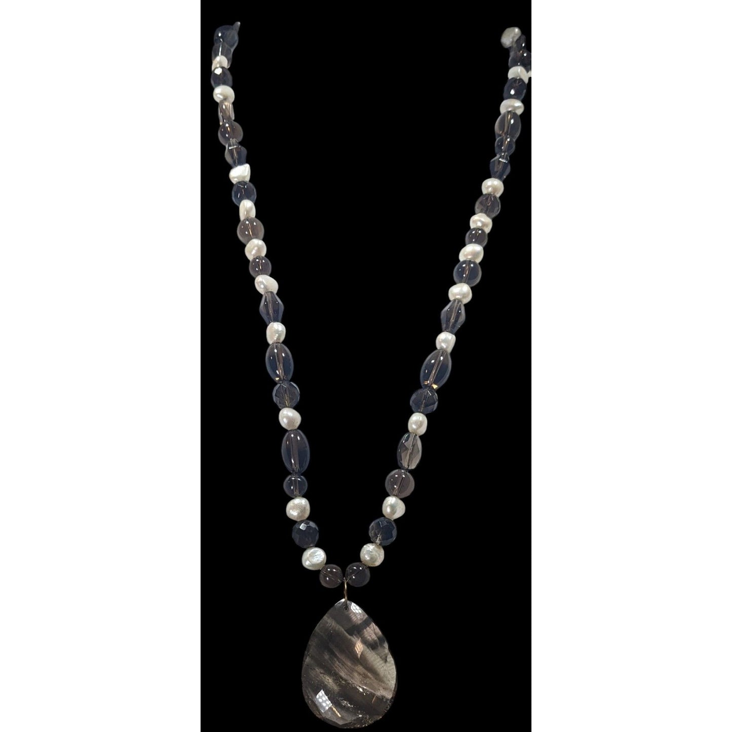 Handmade Pearl And Glass Beaded Teardrop Pendant Necklace