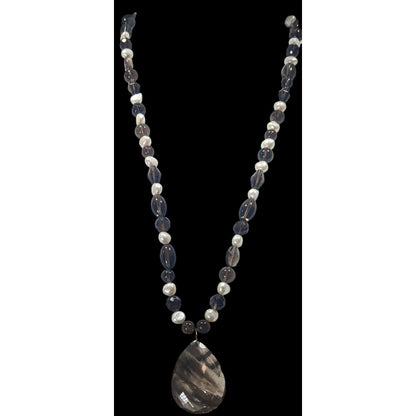 Handmade Pearl And Glass Beaded Teardrop Pendant Necklace