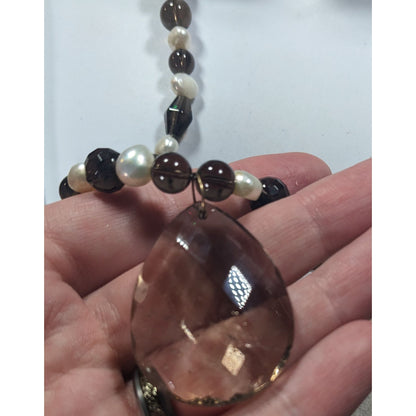 Handmade Pearl And Glass Beaded Teardrop Pendant Necklace