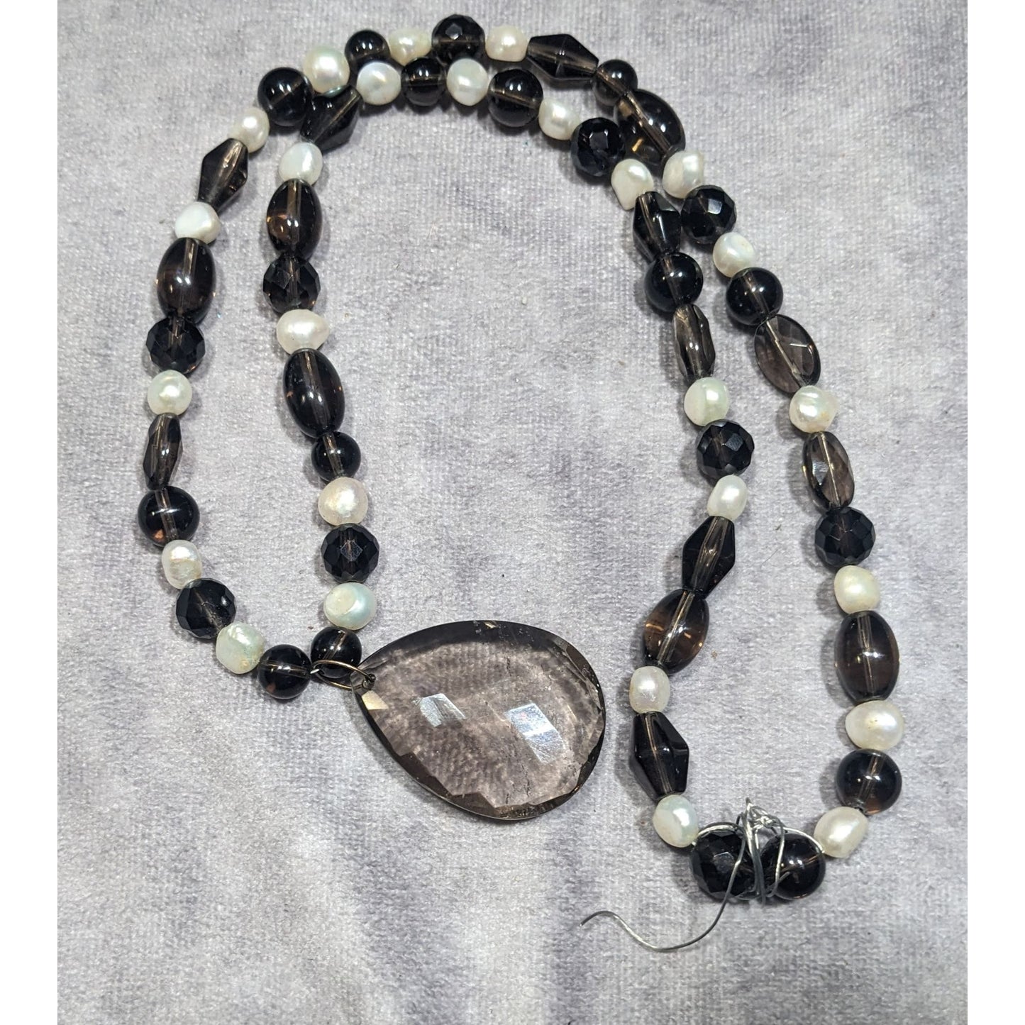 Handmade Pearl And Glass Beaded Teardrop Pendant Necklace