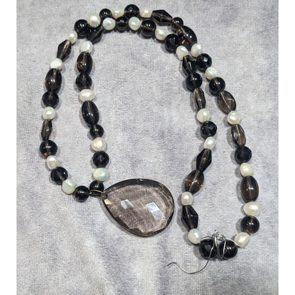 Handmade Pearl And Glass Beaded Teardrop Pendant Necklace