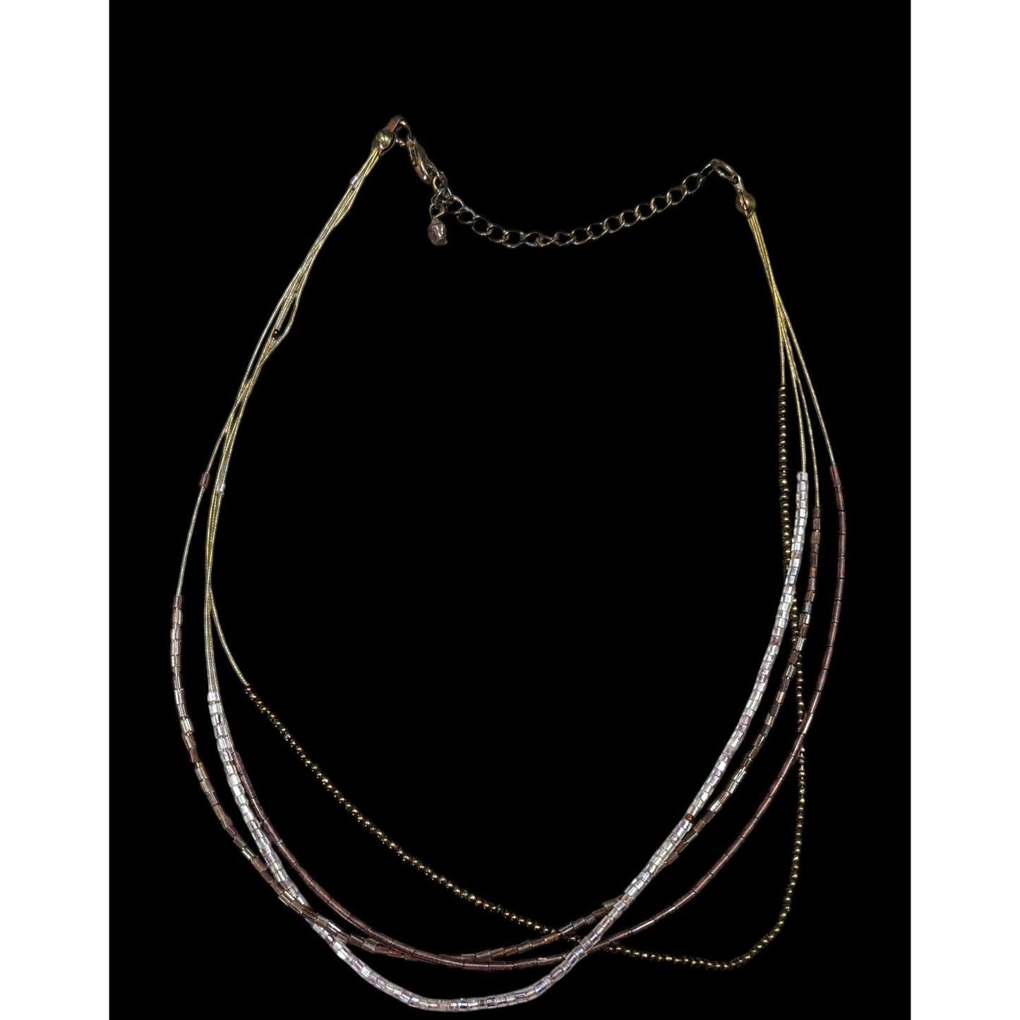Simple Layered Brown And Purple Glass Beaded Necklace