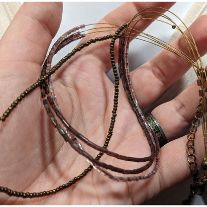 Simple Layered Brown And Purple Glass Beaded Necklace