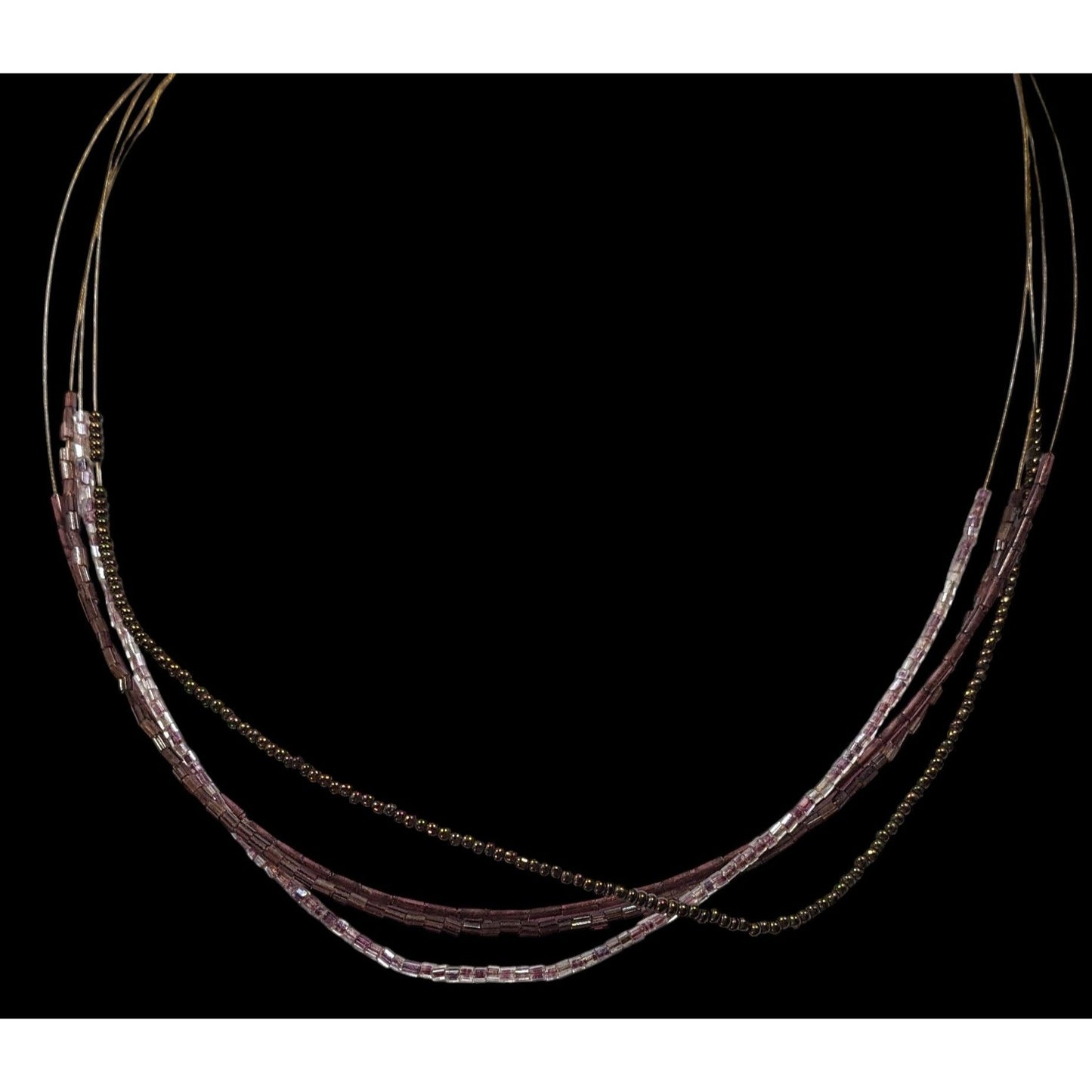 Simple Layered Brown And Purple Glass Beaded Necklace