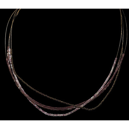 Simple Layered Brown And Purple Glass Beaded Necklace