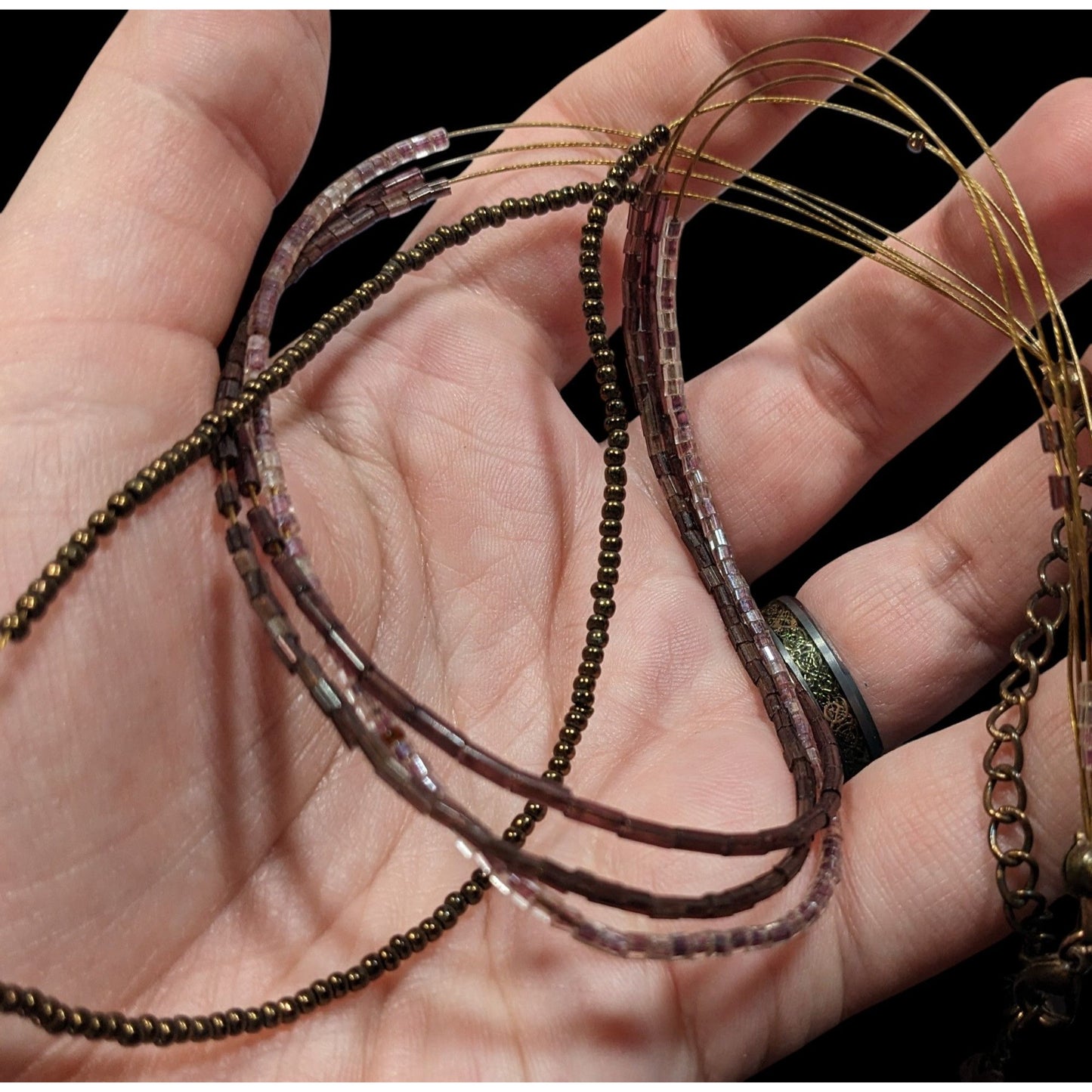 Simple Layered Brown And Purple Glass Beaded Necklace